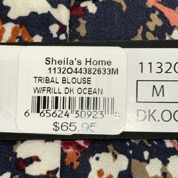 Tribal Shiela’s Home 50th Anniversary W/Frill Dk Ocean Graphic Blouse NWT M - Picture 5 of 12